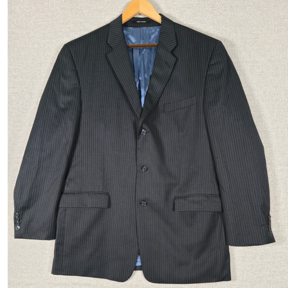Franco Tassi Gary Michaels Mens 44L Pinstripe Wool Blazer‎ 3 Button Jacket Gray